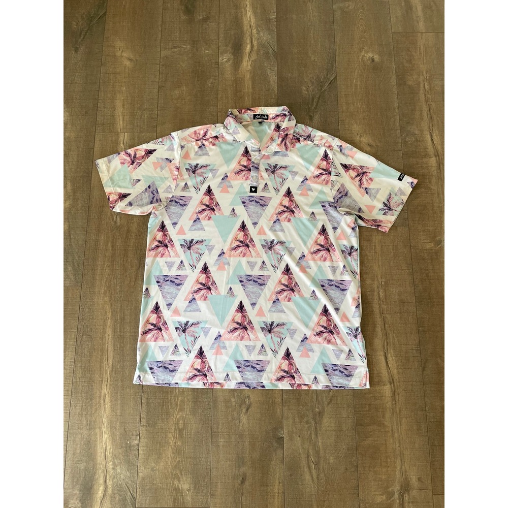 Bad Birdie Golf Polo Men XL Performance Palm Tree Geometric Stretch Shirt Active